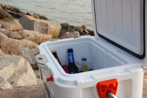 camping cooler with beer